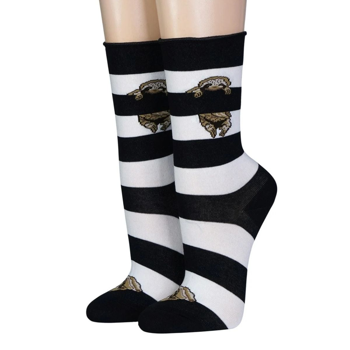 Socken mit Blockstreifen und Faultier schwarz weiß