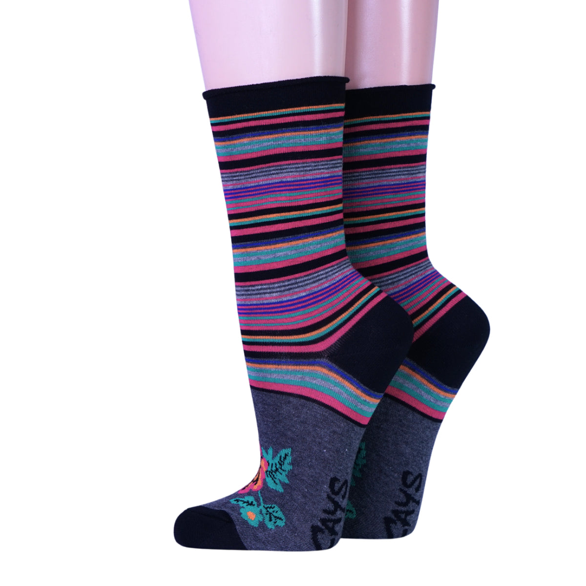 Crönert Damensocken Charlotte - Schwarz Bunt Gestreift
