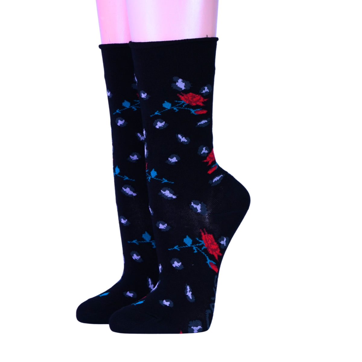 Crönert Damensocken Leorose schwarz mit Rosen