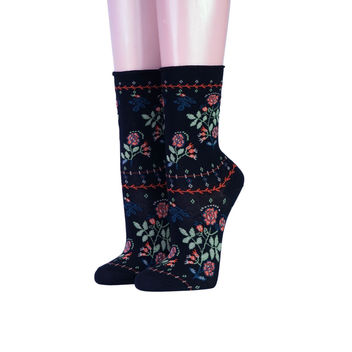 Crönert Damensocken Blumenranke und Bordüre