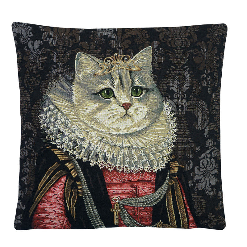 Gobelin Kissenhülle Katze mit Mühlsteinkragen – 45×45 cm