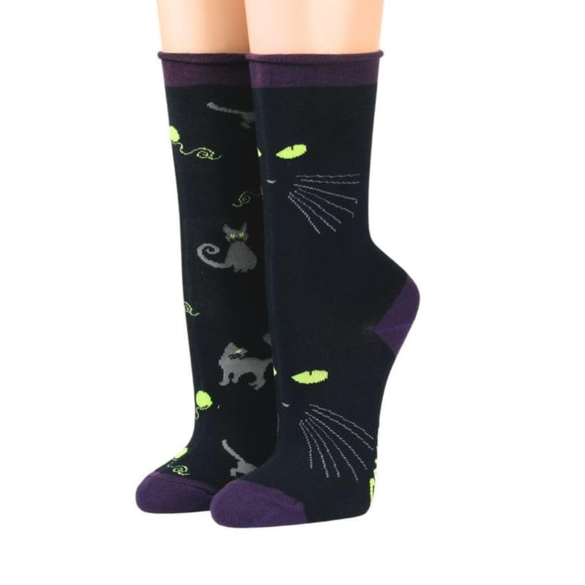 Crönert Damensocken Playing Cats – Marine-Lila