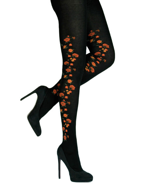 CRÖNERT Damen Strumpfhose seitliche Blumenranke pink,lila und orange Gr. 44/46 Crönert