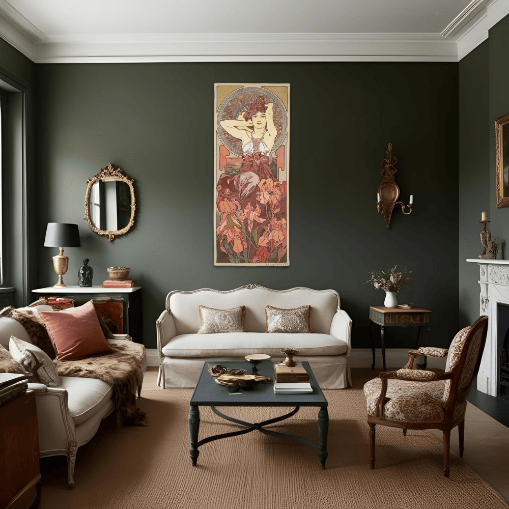 Belgian Tapestrie Wandbehang Amethyst nach A. Mucha Gobelin