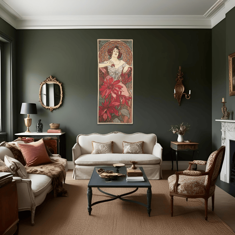 Belgian Tapestrie Wandbehang Rubin nach A. Mucha Gobelin