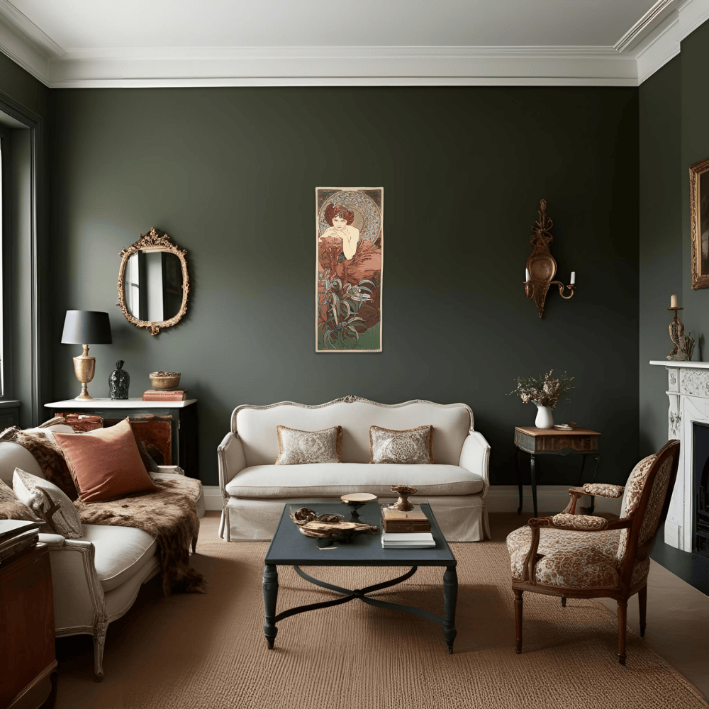 Belgian Tapestrie Wandbehang Smaragd nach A. Mucha Gobelin