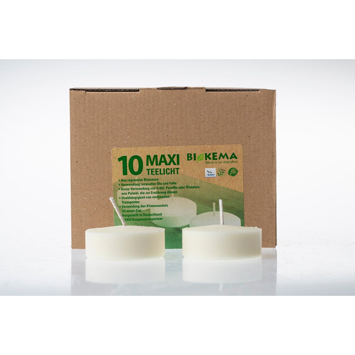 Biokema Maxi-Teelichter 10 Stück, 12h Brenndauer, nachhaltig & rußfrei – Beletage-style