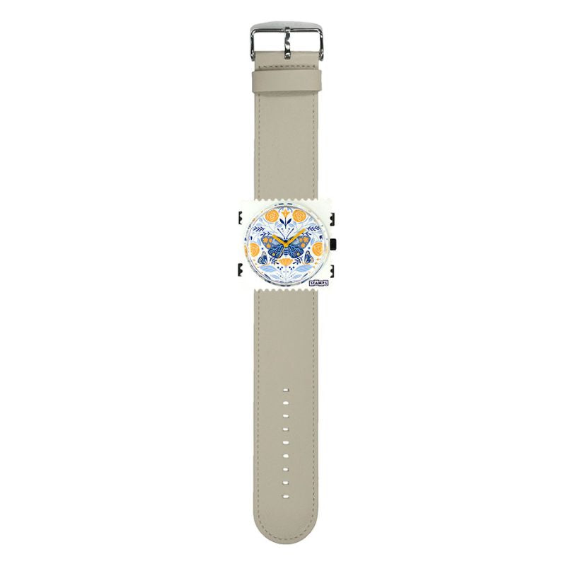 STAMPS komplette Uhr Zifferblatt Bloomy Butterfly auf Armband beige