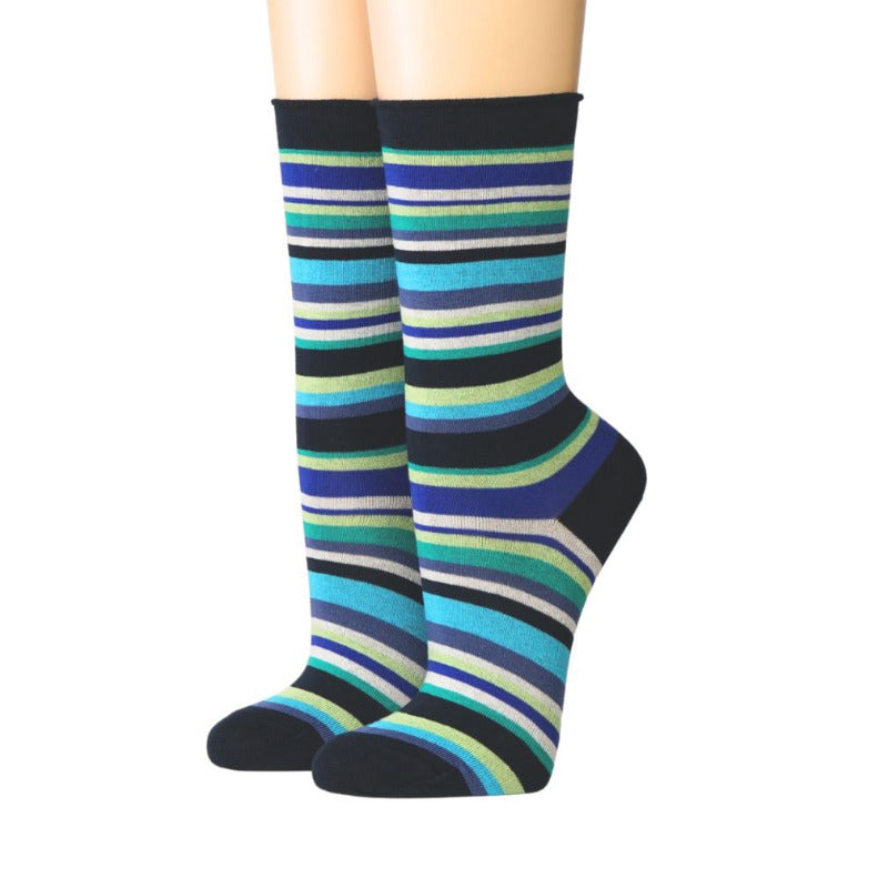Socken mit Rollsaum Streifen blau