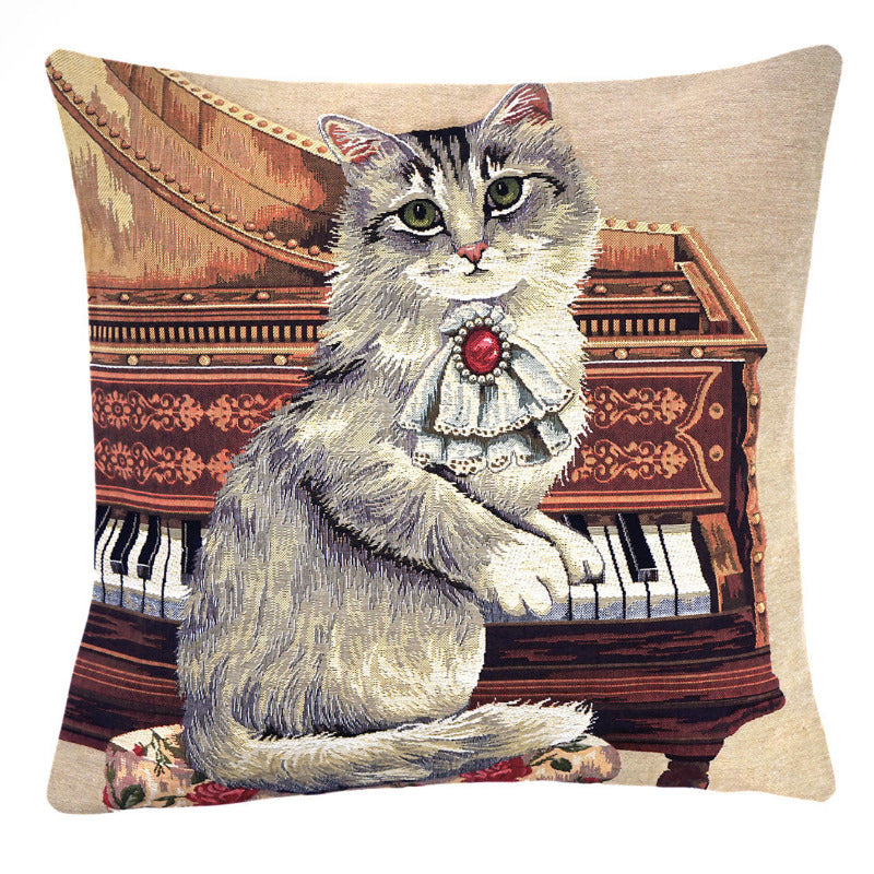 Gobelin Kissenhülle Katze am Klavier – 45×45 cm