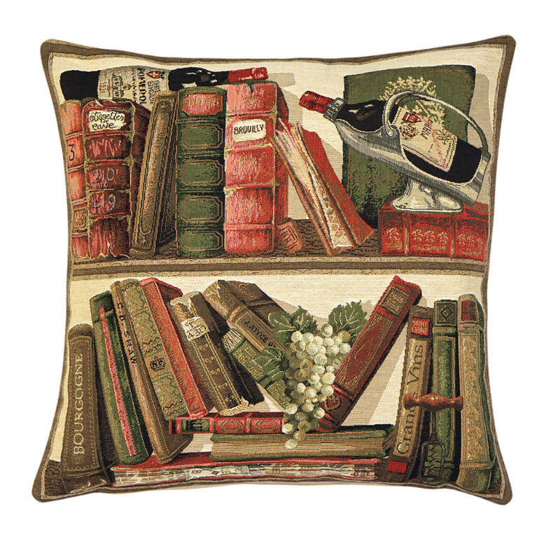 Gobelin Kissenhülle Bibliothek Bücher & Weinwiege 45x45 cm