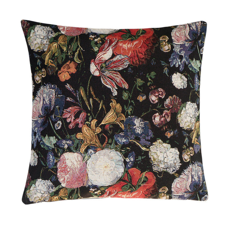 Kissenhülle Blumen auf Schwarz French Botanical 45x45 cm