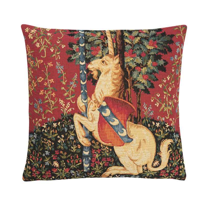Gobelin Kissenhülle Einhorn mit Schild – Dame und Einhorn