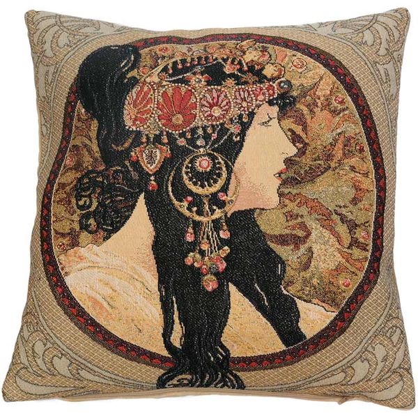 Gobelin Kissenhülle Byzantinische Brünette nach Mucha 45x45