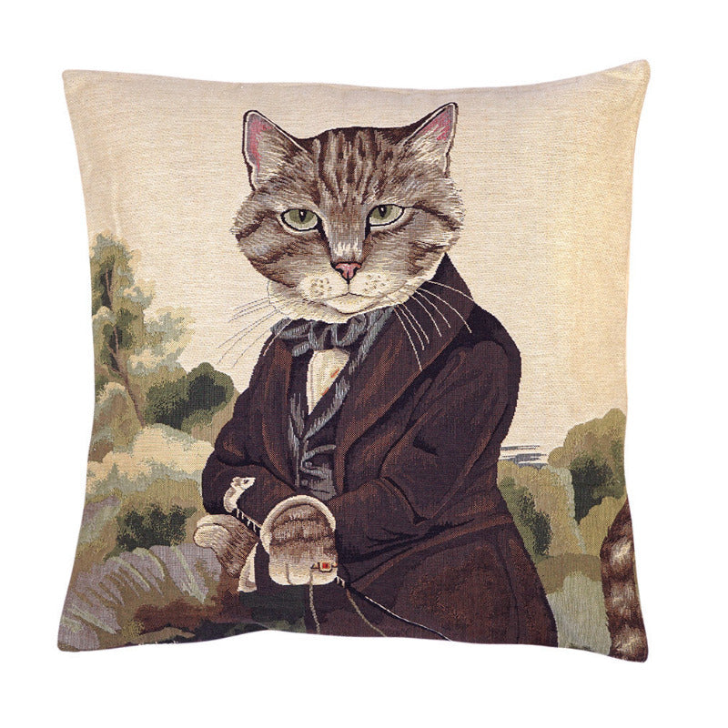 Gobelin Kissenhülle Kater im Reitrock – 45×45 cm