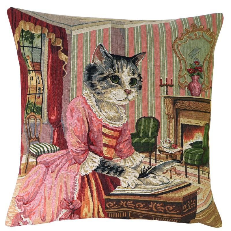 Kissen Gobelin Katze am Schreibtisch