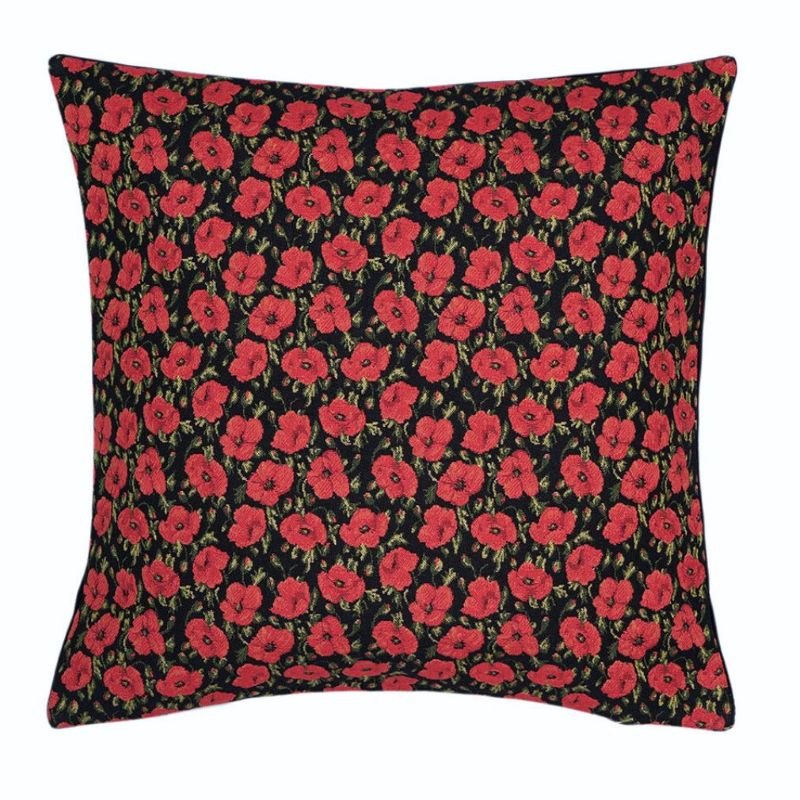 Kissenhülle Gobelin Mohnblumen auf Schwarz