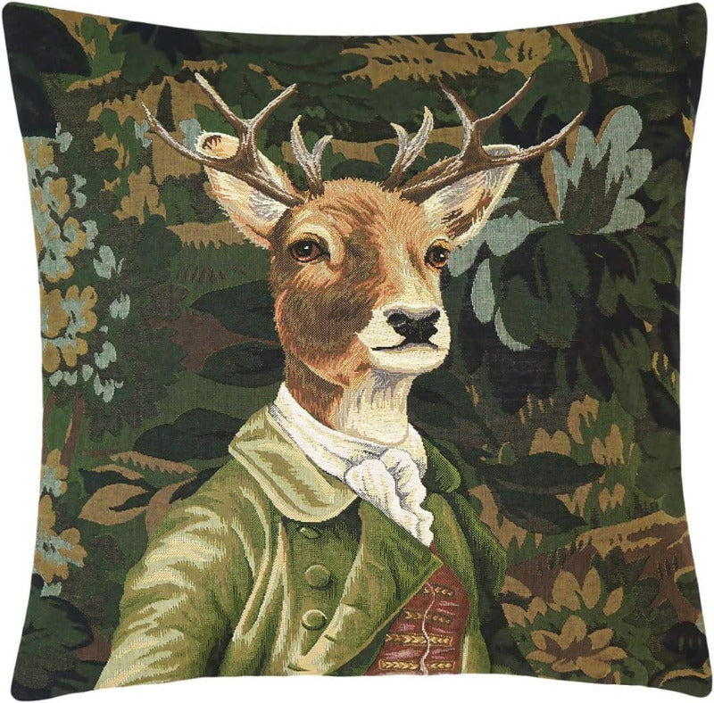 Rehbock im grünem Jacket Gobelin Zierkissen