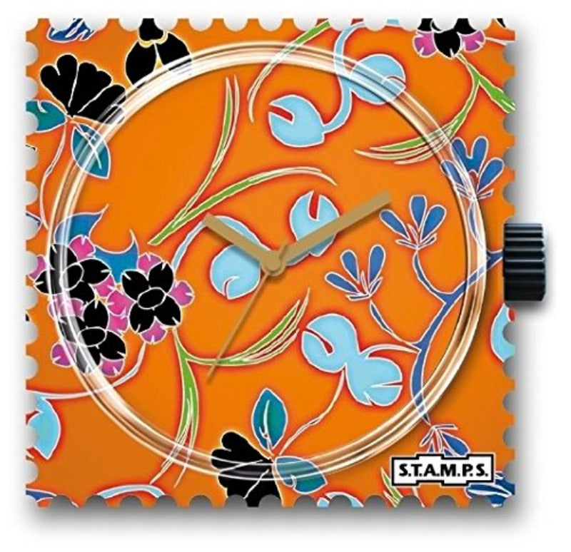 STAMPS Uhr Briefmarkenform tropische Blumen auf orange