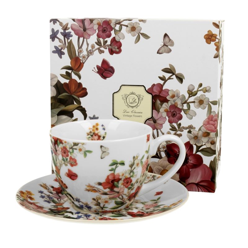 Tasse mit Untertasse Vintage Flowers White