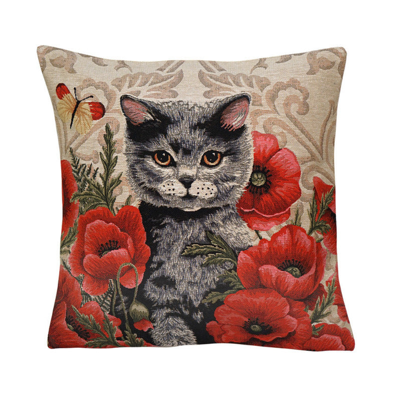 Gobelin Kissenhülle British Kurzhaar im Mohnfeld – 45×45 cm