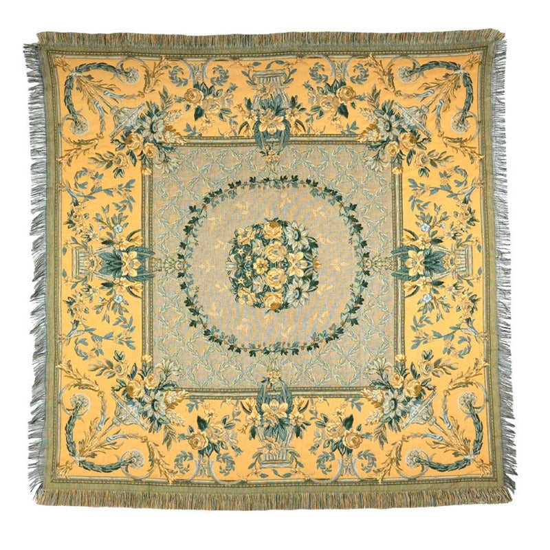 Gobelin Tischdecke mit Fransen, gelb