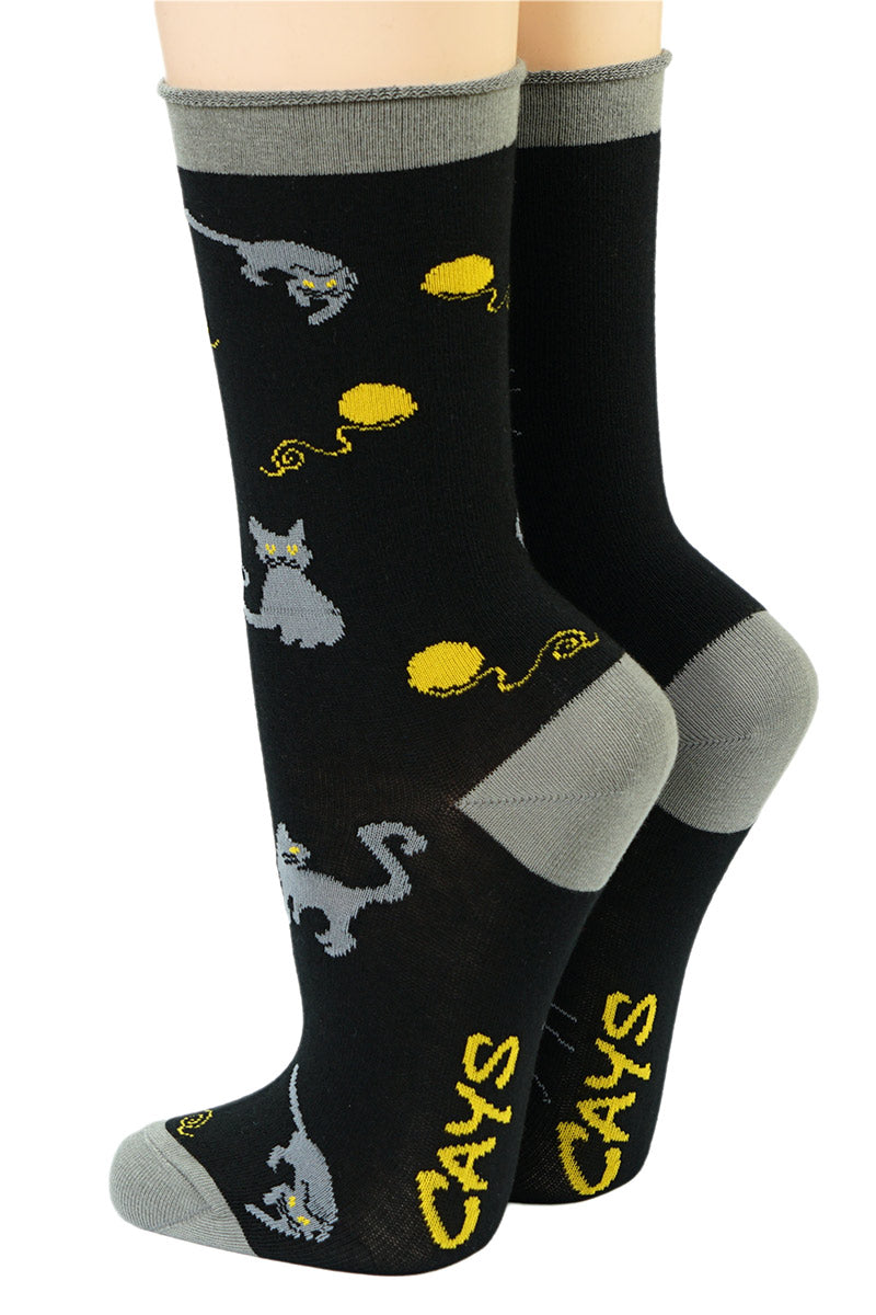 Crönert Socken Katzen Rollrand Schwarz
