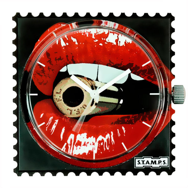Stamps Zifferblatt roter Mund und Patrone