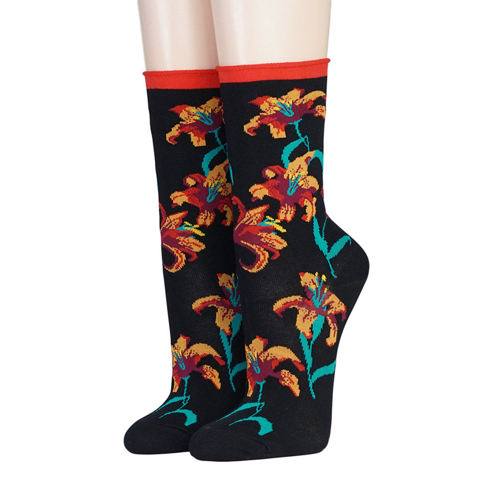 CRÖNERT Damensocken mit Rollrand Lilien 18338