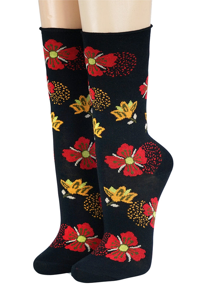 Crönert Socken Blüten Schwarz