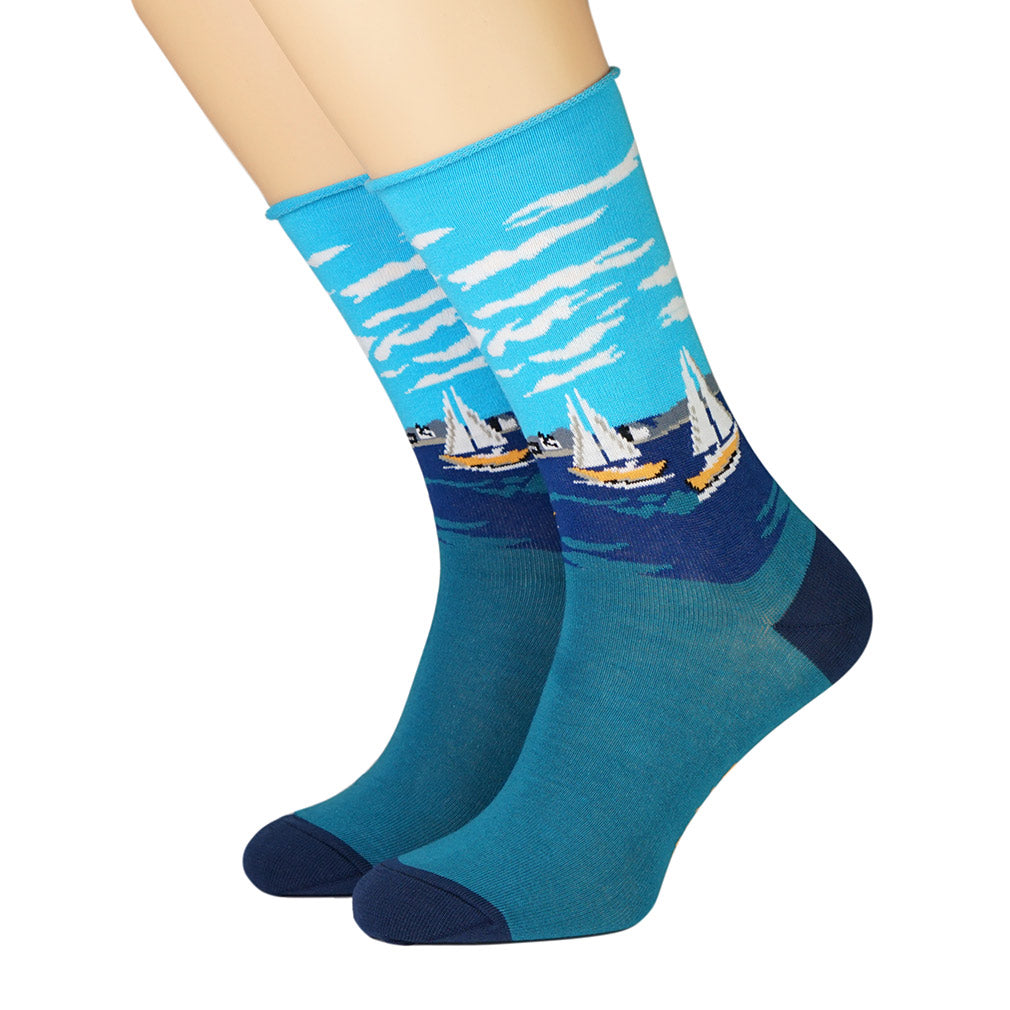 Socken mit Motiv Segelbooten Crönert