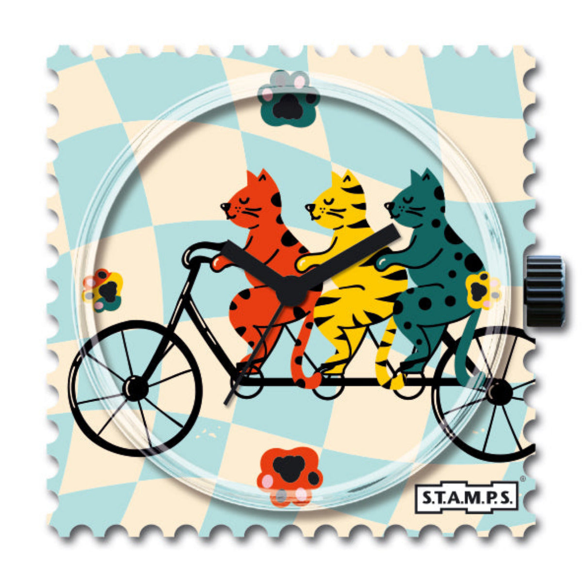 STAMPS Zifferblatt 3 Katzen auf einem Fahrrad