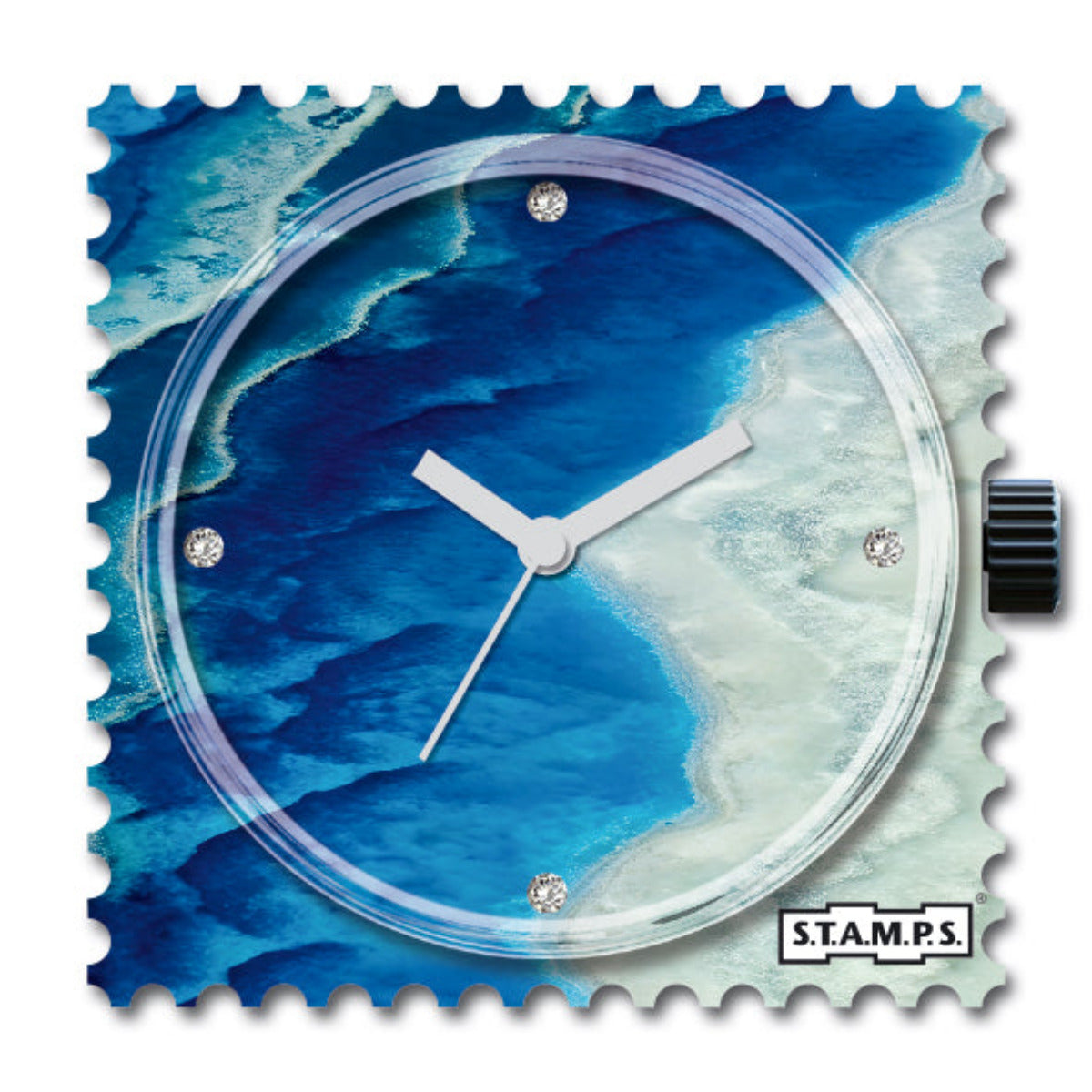 blaues Stamps Zifferbatt mit Schmucksteinen