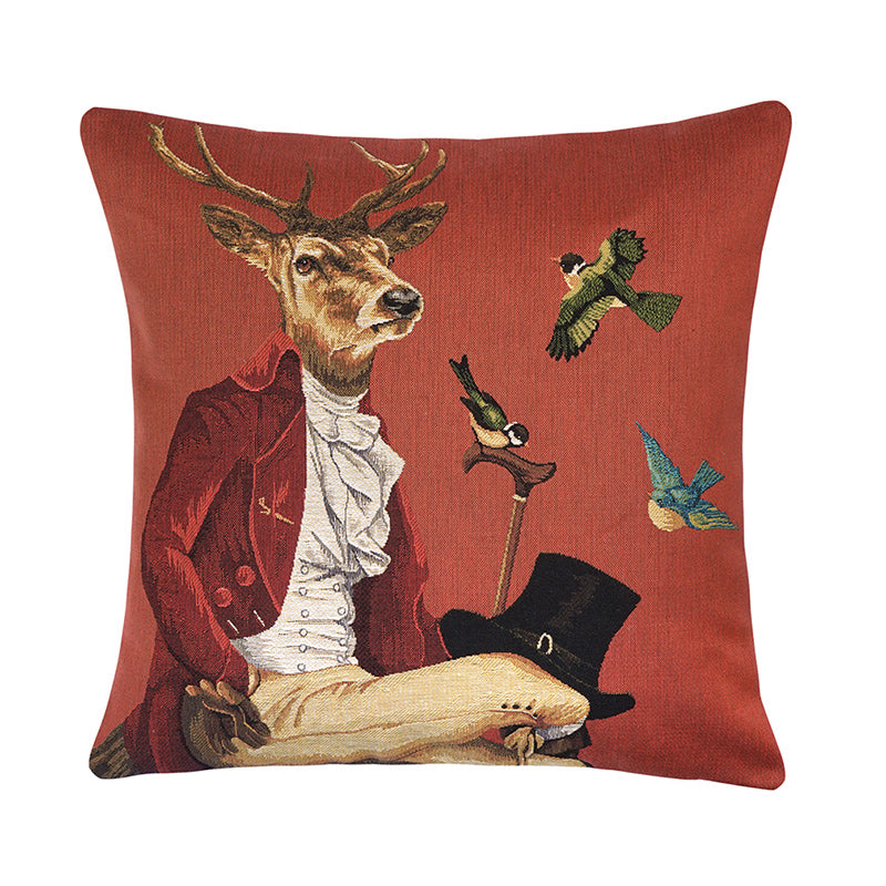 Gobelin Kissenbezug Hirsch mit roter Jacke