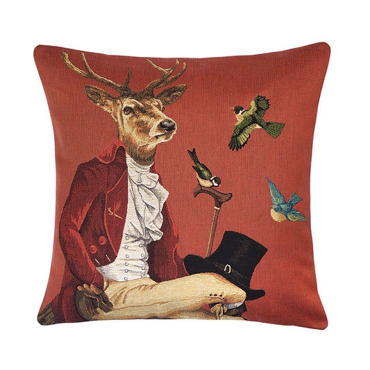Gobelin Kissenbezug Hirsch mit roter Jacke