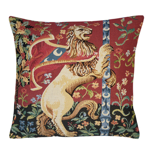 Gobelinkissen mit Löwen mit einer Fahnenstange
