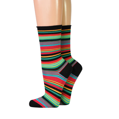 Crönert Damensocken Ringel - Bunte Streifen auf Schwarz