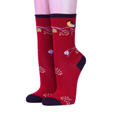 Crönert Socken mit Singvögeln rot