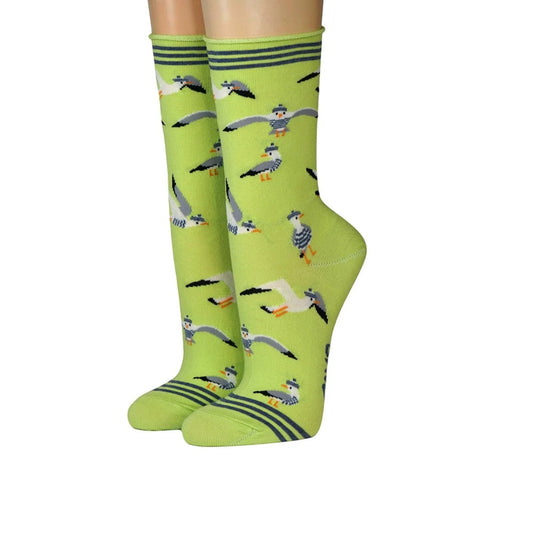 Damensocken von Crönert Motiv Möwe Wilma hellgrün
