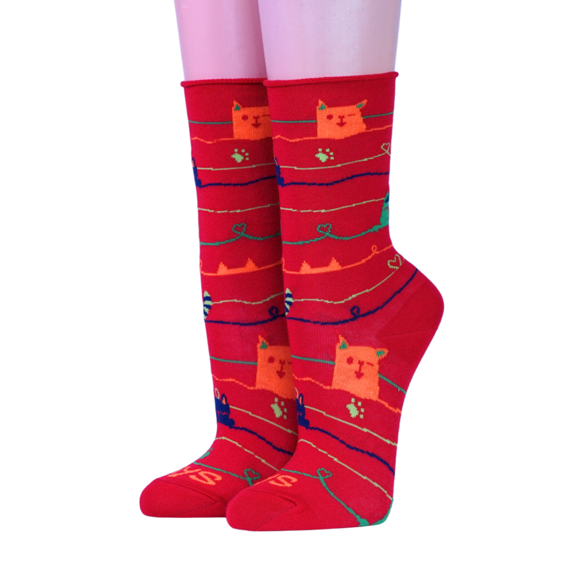 Damensocken Crönert Katzen rot