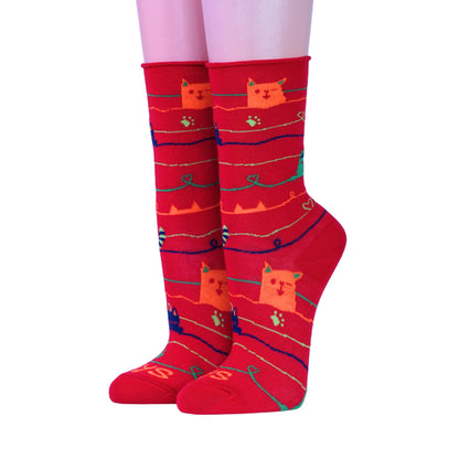 Damensocken Crönert Katzen rot