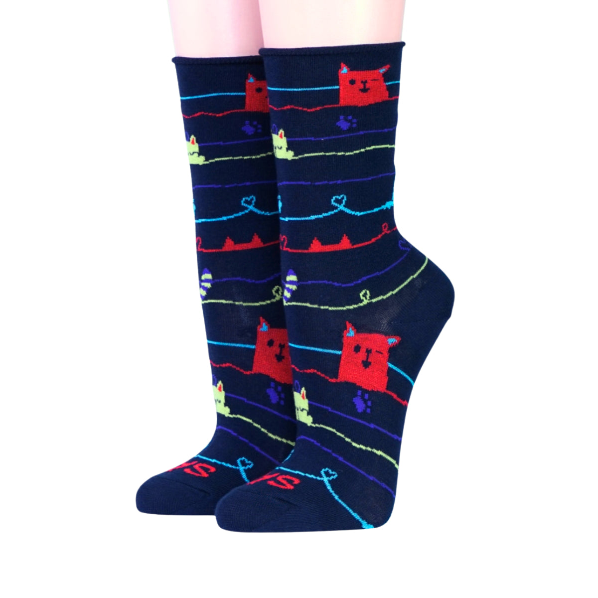 Crönert Damensocken mit Katzen blau