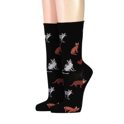 Crönert Damensocken Cathy – Schwarze Katzensocken