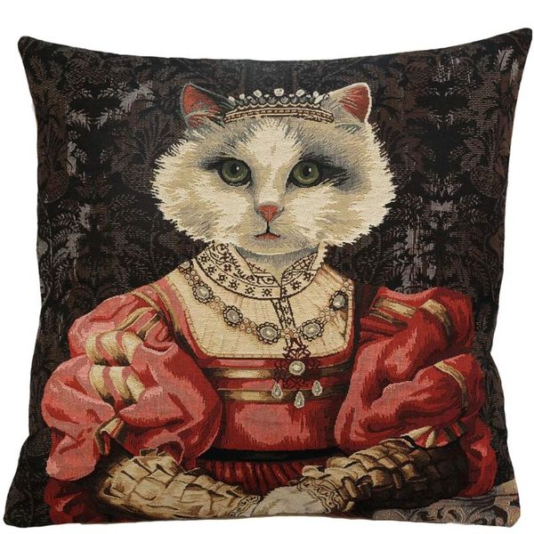 Gobelin Kissenhülle Katze mit Krone – 45×45 cm, Belgien
