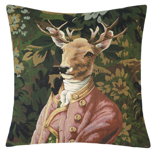 Gobelin Zierkissen Rehbock mit pinker Jacke