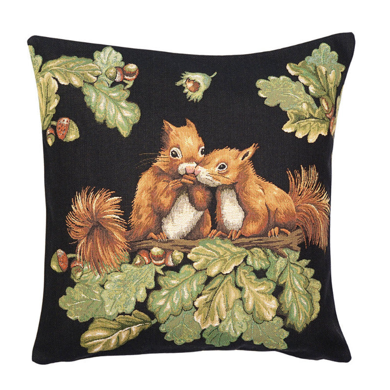 Kissenhülle zwei Eichhörnchen im Eichenbaum – schwarz, 45x45
