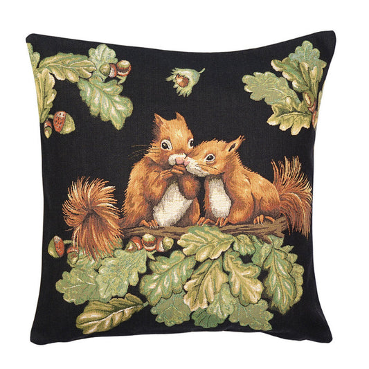 Kissenhülle zwei Eichhörnchen im Eichenbaum – schwarz, 45x45