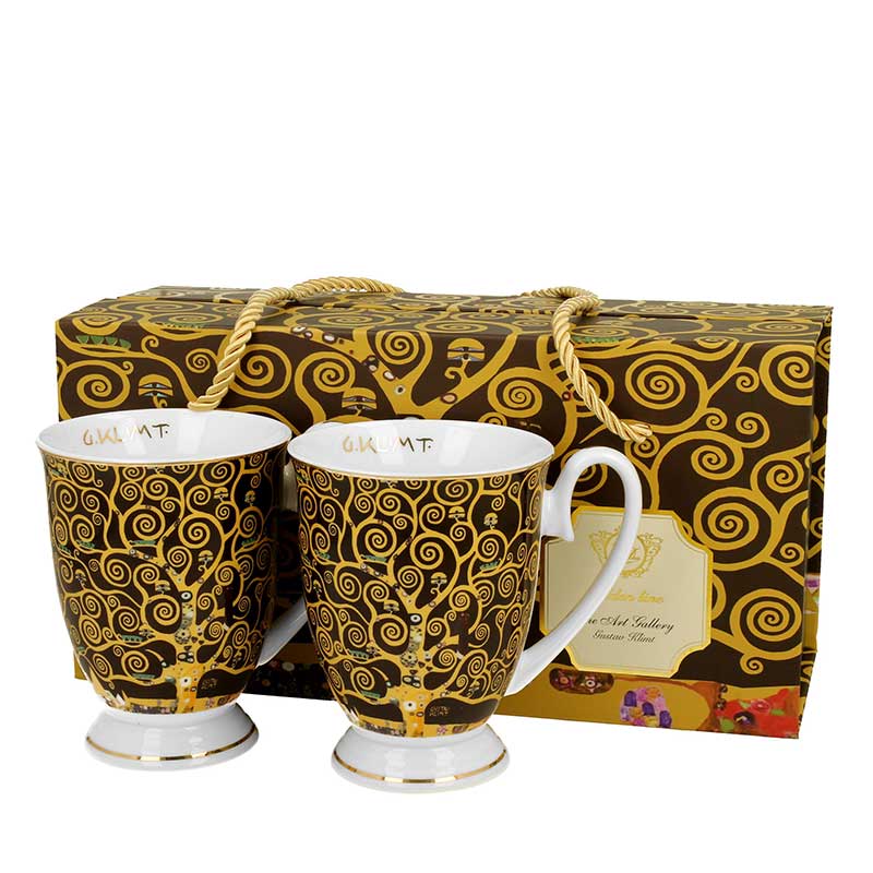 2 Henkelbecher Klimt Lebensbaum black