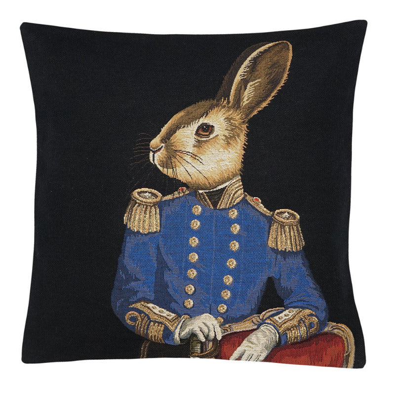 Kissenhülle Hase in blauer Paradeuniform – Gobelin 45x45