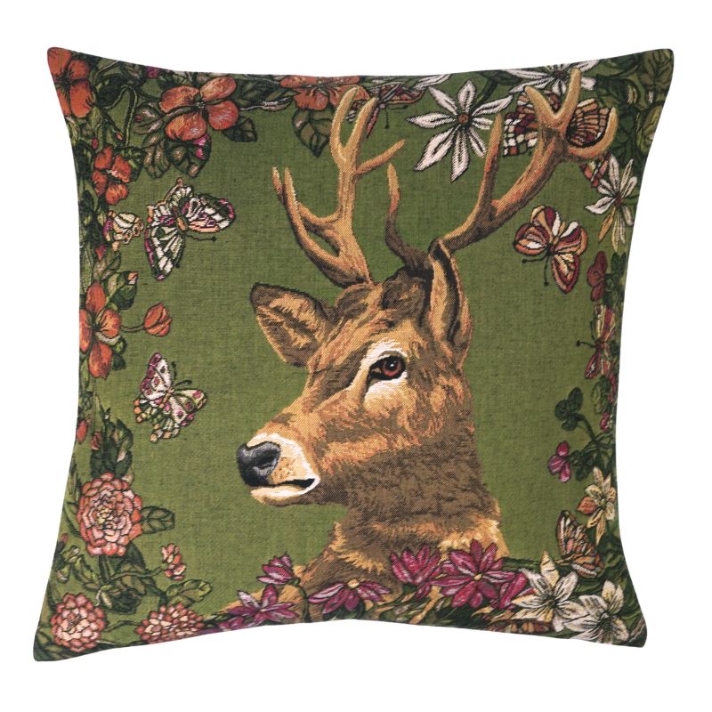 Gobelin Kissenhülle Hirsch im Blütenmeer